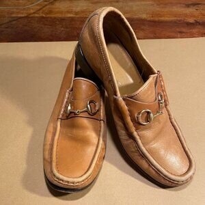 Vintage Gucci Horsebit Loafers Tan Leather Women's Size 7 D Made in Italy